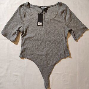 DKNY Women's XL Gray Short Sleeve Scoop Neck Bodysuit NWT